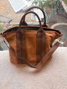 Aimee Kestenberg for love convertible Brown Suede Tote Bag with Braided Trim